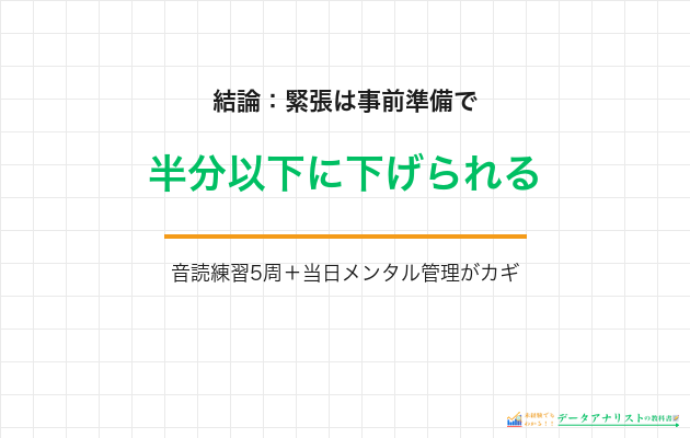 結論：緊張は事前準備で半分以下に下がる
